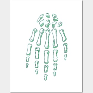 Green Skeleton Hand (on blue) Posters and Art